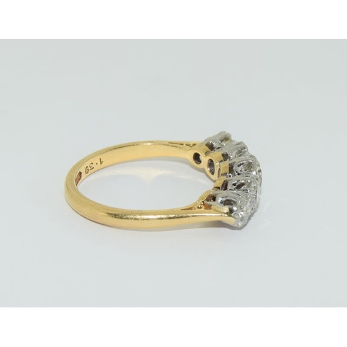 100 - 18ct gold and platinum 5 stone diamond ring hallmarked in ring as 1.39ct diamond value size N