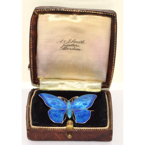 87 - Child and Child Art Nouveau silver and enamel Butterfly Brooch. Makers Sunflower mark on reverse wit... 