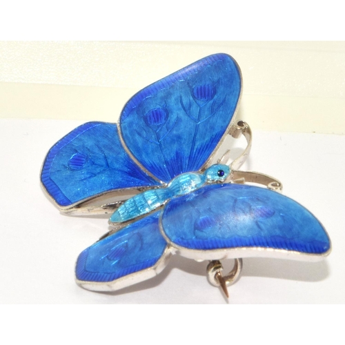 87 - Child and Child Art Nouveau silver and enamel Butterfly Brooch. Makers Sunflower mark on reverse wit... 