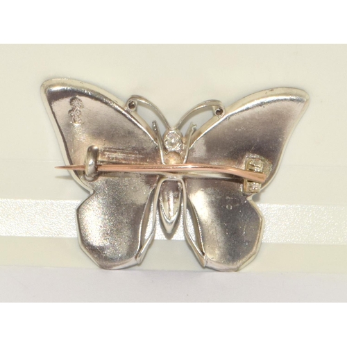 87 - Child and Child Art Nouveau silver and enamel Butterfly Brooch. Makers Sunflower mark on reverse wit... 