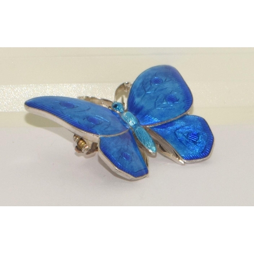 87 - Child and Child Art Nouveau silver and enamel Butterfly Brooch. Makers Sunflower mark on reverse wit... 