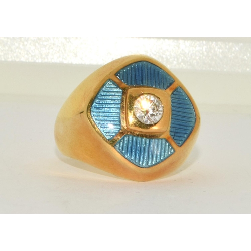 115 - Leo De Vroomen 18ct gold Enamel and Diamond ring . A one off design created for De Beers collection ... 