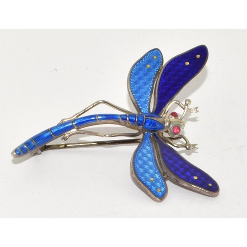 104 - Meyle and Mayer Art Nouveau silver and enamel Dragonfly brooch. Marked sterling , Depose and Dragonf... 