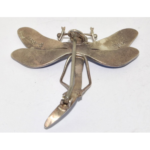 104 - Meyle and Mayer Art Nouveau silver and enamel Dragonfly brooch. Marked sterling , Depose and Dragonf... 