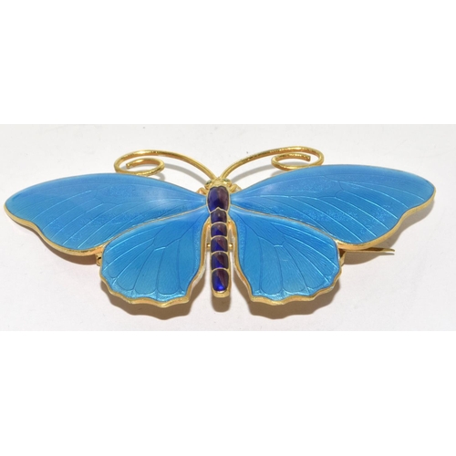 118 - Marius Hammer large Art Deco silver gilt and enamel Butterfly Brooch marked 930S and makers mark 8cm... 