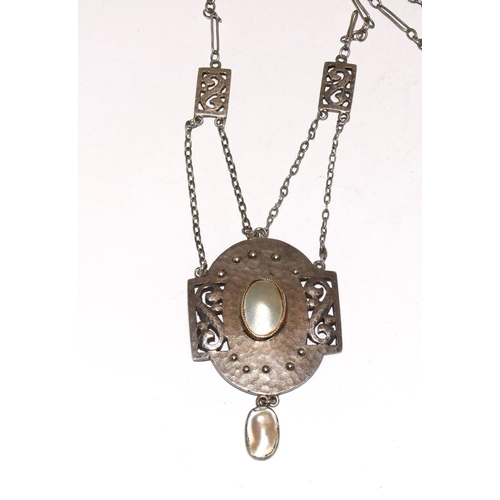 49 - Murrle Bennett Silver and Pearl Art and Crafts pendant. marked 950 and MB & co in a circle with a si... 