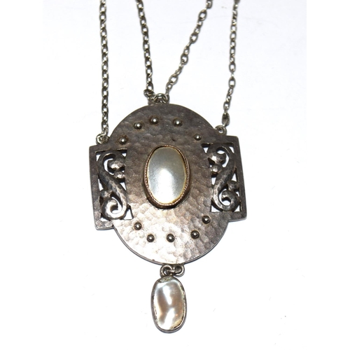 49 - Murrle Bennett Silver and Pearl Art and Crafts pendant. marked 950 and MB & co in a circle with a si... 