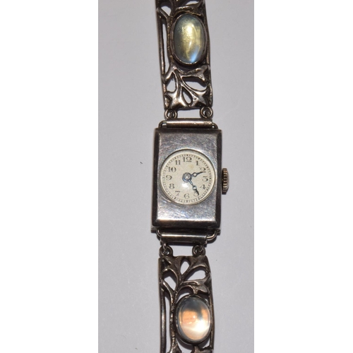 4 - Ladies Arts and Crafts Silver and moonstone  bracelet Watch in the Liberty style marked London 1903