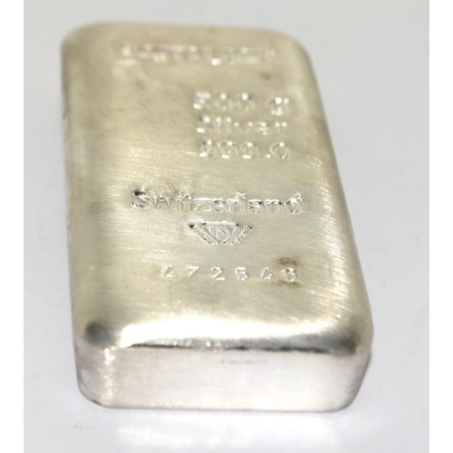 39 - Silver 500g metalor bar 999.0