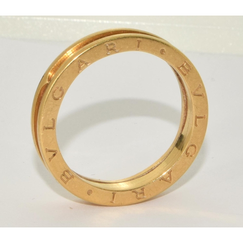 86 - BVLGARI 18ct gold ring, 8.5g ring fully hallmarked Size X