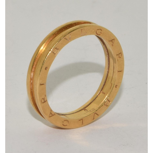 86 - BVLGARI 18ct gold ring, 8.5g ring fully hallmarked Size X