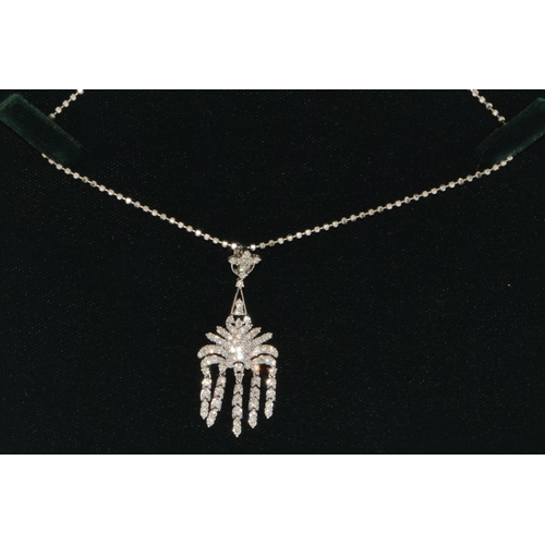 59 - Diamond pendant (tested) 18ct white gold hand made to order 85+ diamonds on 18ct white gold chain, 1... 