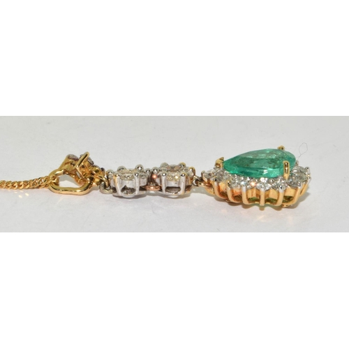 122 - Emerald approx 2.0ct untreated with diamond surround and 3 tiers of diamonds above set in 18ct gold ... 