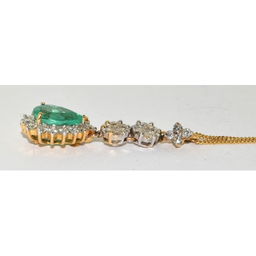 122 - Emerald approx 2.0ct untreated with diamond surround and 3 tiers of diamonds above set in 18ct gold ... 