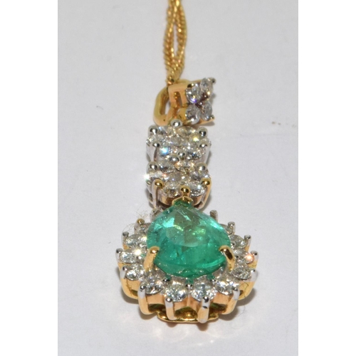 122 - Emerald approx 2.0ct untreated with diamond surround and 3 tiers of diamonds above set in 18ct gold ... 