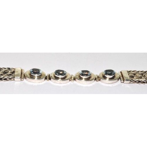 350 - Heavy weight blue topaz 925 silver bracelet.