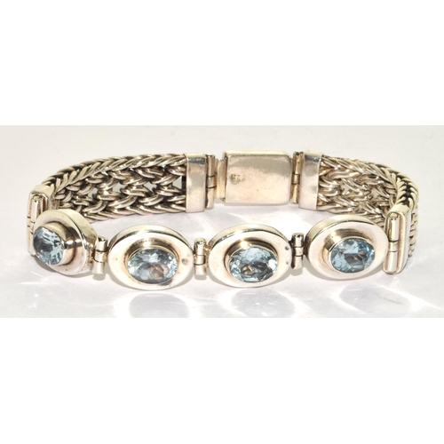 350 - Heavy weight blue topaz 925 silver bracelet.