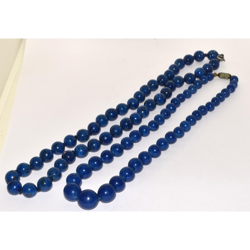 297 - 2 x Antique Lapis bead necklaces.