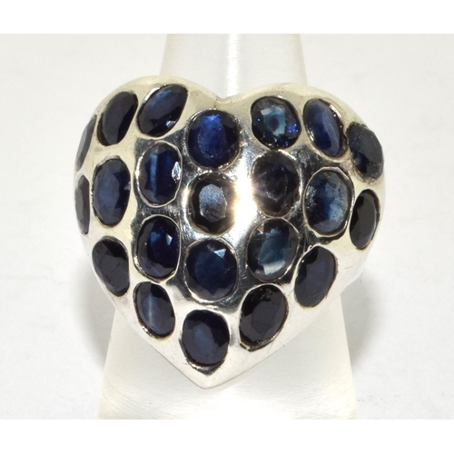 277 - Huge Sapphire 925 silver heart ring Size P