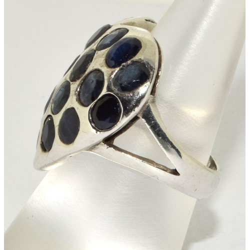 277 - Huge Sapphire 925 silver heart ring Size P