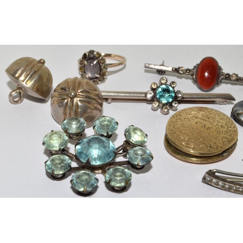 317 - Antique blue zircon silver and gold collectables.