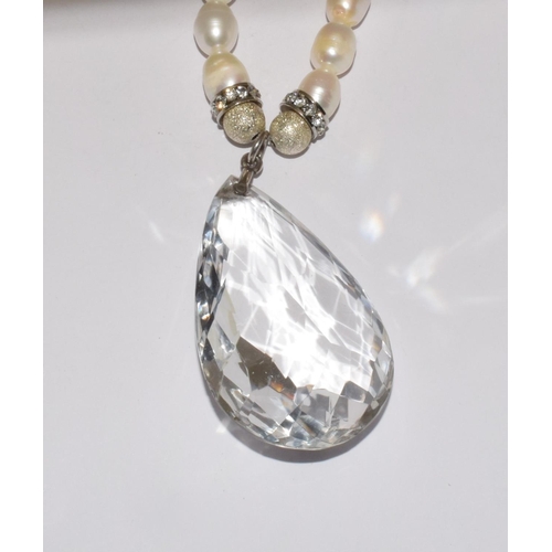 292 - Large rock crystal cultured pearl flappers necklace.