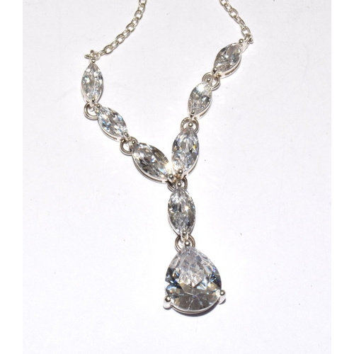 425 - CZ stunning 925 silver teardrop necklace.