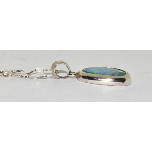 443 - Australian 925 silver black opal pendant and opal earrings.