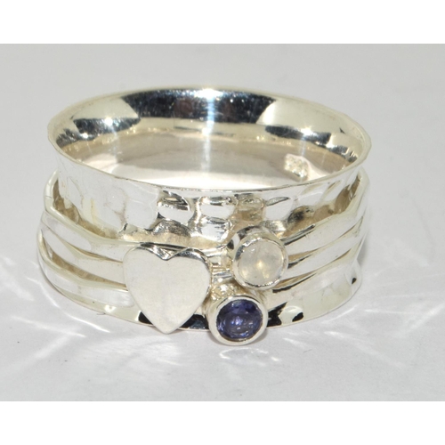 326 - Amethyst moonstone 925 silver heart spinner ring Size S