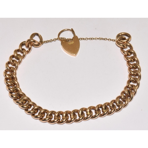 108 - 9ct Gold Ladies Bracelet. Links Individually H/M. Heart Clasp & Safety Chain 18g