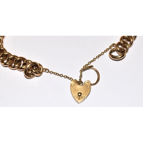 108 - 9ct Gold Ladies Bracelet. Links Individually H/M. Heart Clasp & Safety Chain 18g