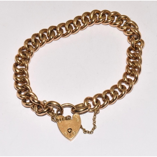 108 - 9ct Gold Ladies Bracelet. Links Individually H/M. Heart Clasp & Safety Chain 18g