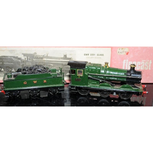 1168 - OO Gauge Wills Firecast GWR 2251 Class all metal kit (made up), boxed c/w Hornby R759-9301 GWR Hall ... 