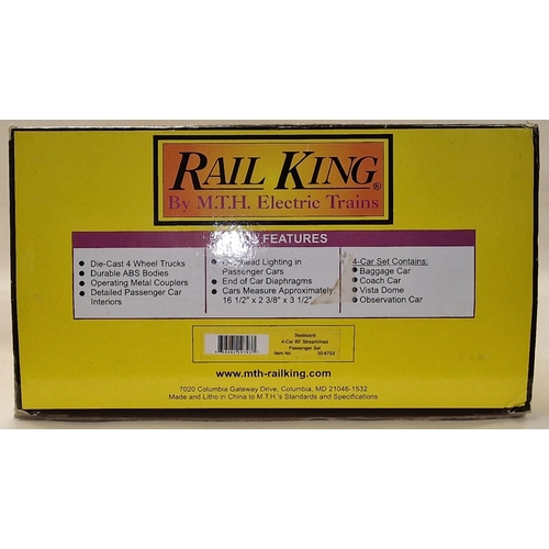 1017 - Rail King by M.T.H O gauge 4 car  Streamlined Seaboard passenger  carriage set new in box