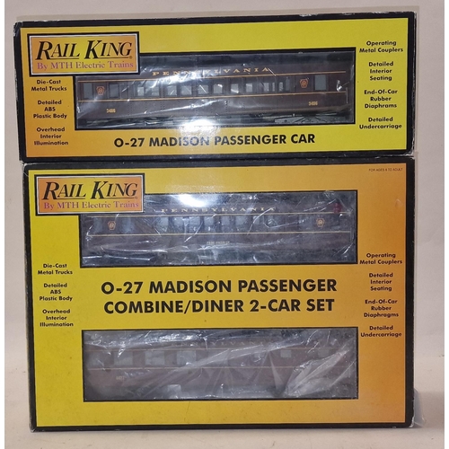1020 - Rail King by M.T.H. O gauge Pennsylvania 0-27 passenger carriage set and combine diner car  (3) all ... 