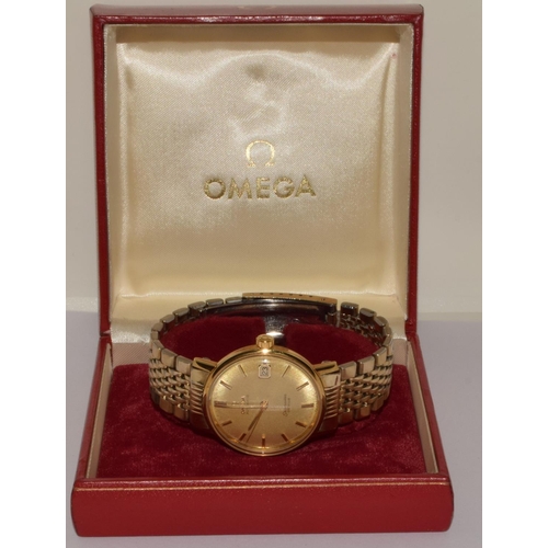 10 - Omega Seamaster De Ville gents automatic dress watch on Omega branded gilt bracelet. Seen working at... 