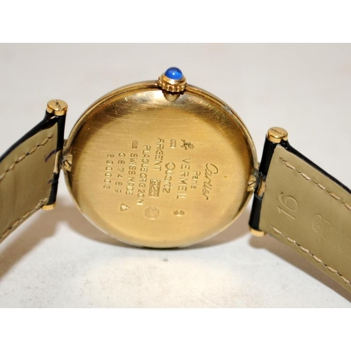 12 - Cartier Must de Cartier Vermeil Ladies quartz watch ref:590003. Silver gilt case (some wear to gold ... 