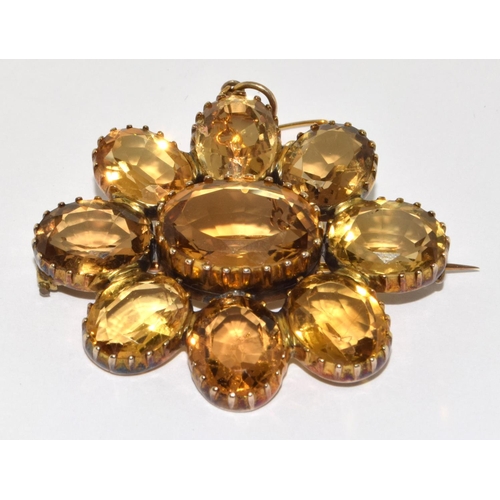 79 - Antique 19th century large natural Citrine and gold brooch 4.5cm x 3.9cm