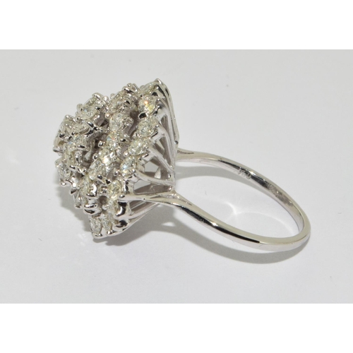 113 - Large vintage heavy modernist harem style Diamond cluster ring of minimum 2.75cts set in 18ct white ... 