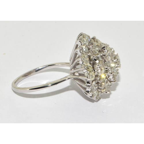 113 - Large vintage heavy modernist harem style Diamond cluster ring of minimum 2.75cts set in 18ct white ... 