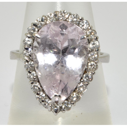 58 - large heavy Kunzite and Diamond ring set in 18ct white gold size N