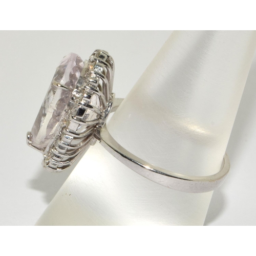 58 - large heavy Kunzite and Diamond ring set in 18ct white gold size N