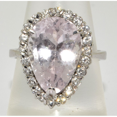 58 - large heavy Kunzite and Diamond ring set in 18ct white gold size N