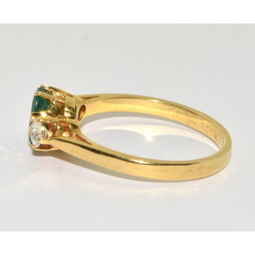 43 - Vintage good Emerald and Diamond ring 1ct approx total of stones set in 18ct yellow gold size P