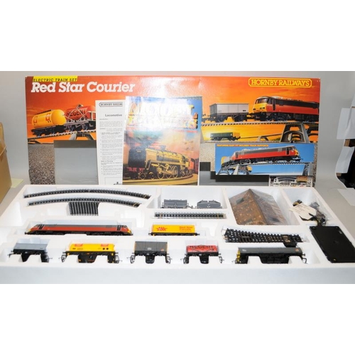 1143 - Hornby OO Gauge Red Star Courier Electric Train Set R759. Storage wear to box. Appears complete.