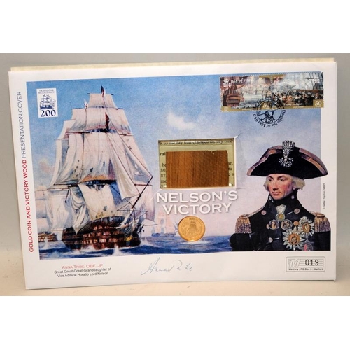 283 - Jersey 22ct gold sovereign size £25 coin commemorating Nelson's Victory at Trafalgar. Coin is presen... 