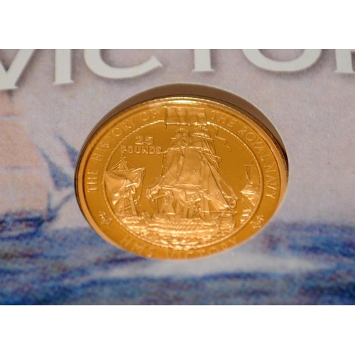 283 - Jersey 22ct gold sovereign size £25 coin commemorating Nelson's Victory at Trafalgar. Coin is presen... 