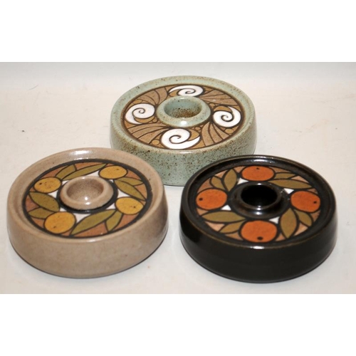 270 - Poole Pottery pair of small Aegean bowls, Delphis eye dish, and three Olympus candle holders (6)