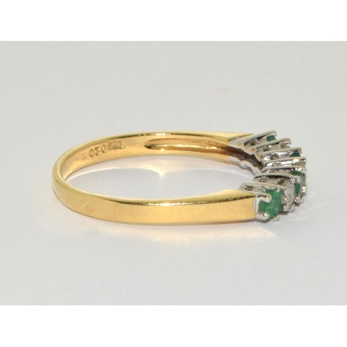 135 - Emerald diamond 7 stone 18ct gold ring Size Q