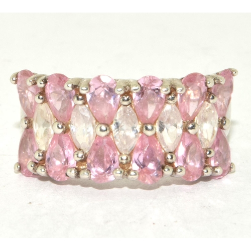 298 - A pink and white CZ and 925 silver ring Size P